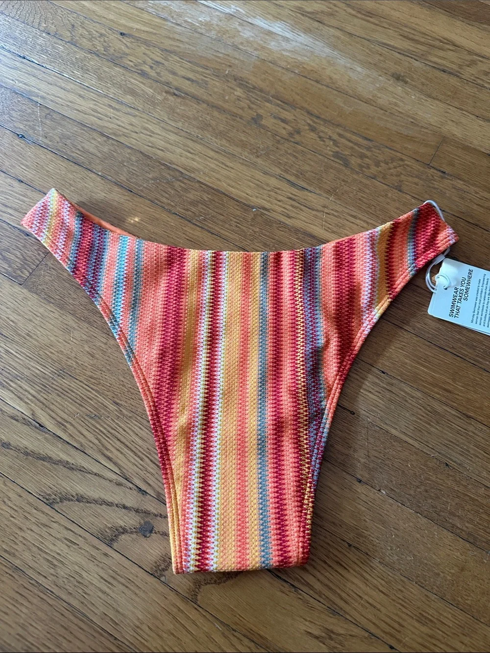 NWT Monday Swimwear Orange Multi-Stripe High-Cut Bikini Bottom